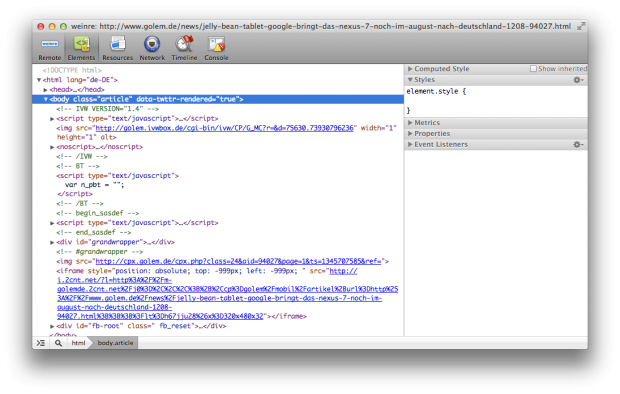 Adobe Shadow nutzt Weinre